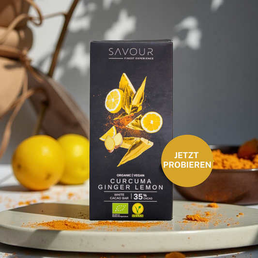 Barre de cacao blanc avec curcuma, gingembre et citron
